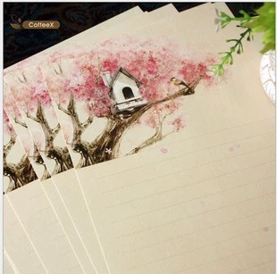 Свежая и красивая креативная бумага для писем Бумага для любовных писем Кофейный аромат Романтический домик Сакуры Бумага для писем Memo 16 Бумага для писем.