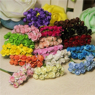 Simulated Green Plants, Fake Flowers, Small Roses, Paper Flowers, Mini Multi-Color DIY Handmade Wedding Box Decoration, Flower Head 1cm