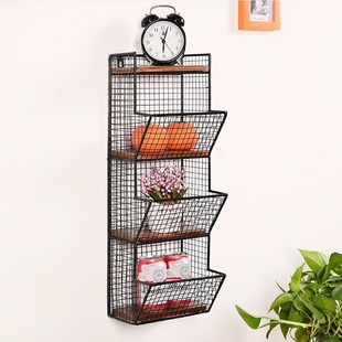 ft Punch-free Iron Wall Bookshelf Storage Rack Vintage Solid Wood Board Wall Hanging Shelf Wall Partition Kitchen Bathroom