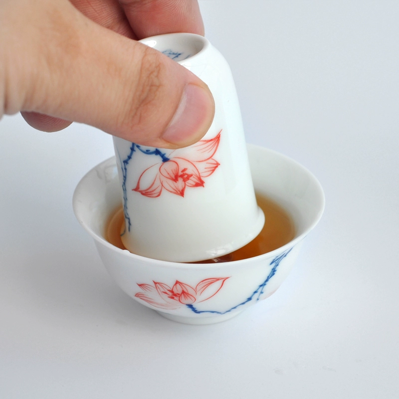 Blue and white tea cup handmade, ceramic set, hand painting