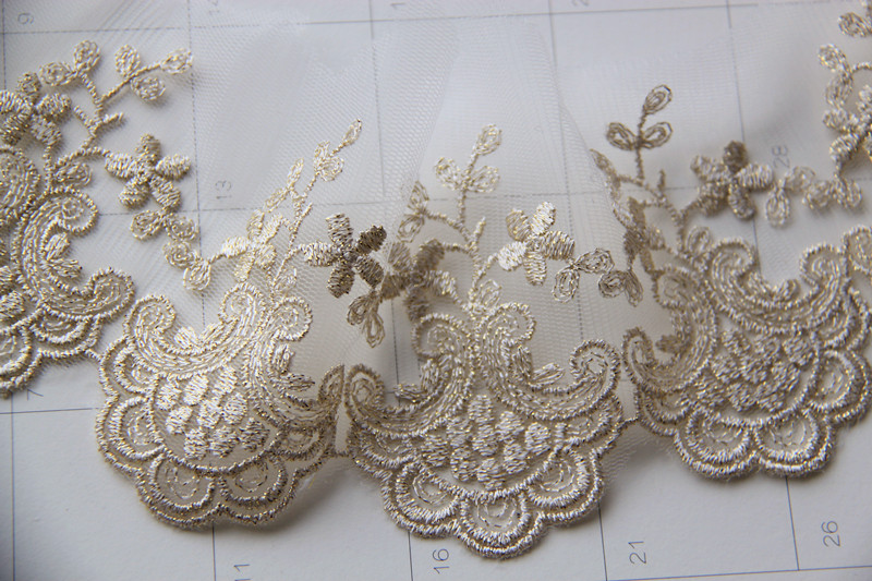 D3G8手工DIY服装辅料/日单蕾丝/金线花朵网纱刺绣花边宽9cm