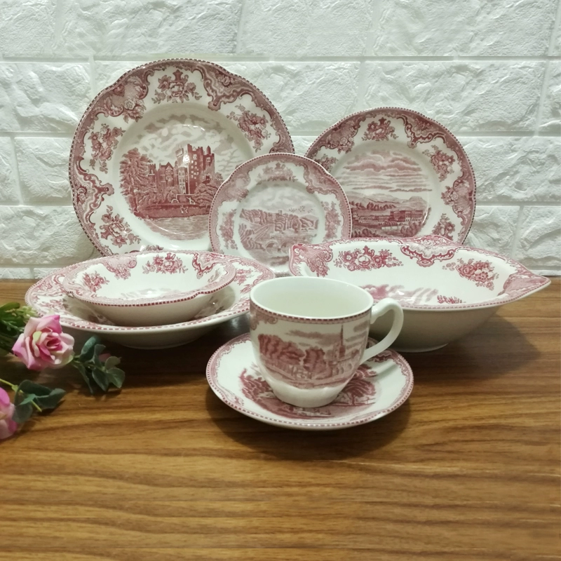 Сервиз Wedgwood Red Castle Series: элегантные западные обеденные тарелки, европейская тарелка-супница, чашки и блюдца
