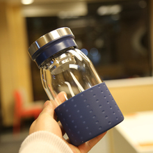 简约便携水杯瓶商务玻璃杯子带过滤茶杯耐热带盖随手杯办公室
