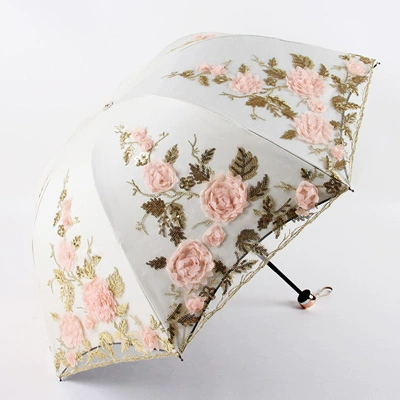 Double-layer umbrella solar-powered for princess, sun protection, UV protection, with embroidery