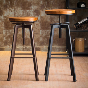J8 Stool Home Industrial Style Bar Chair High Lift Bar Chair Solid Wood Bar Stool High Chair Rotating Bar Iron G3