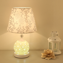 欧式客厅书房卧室床头灯小夜灯创意时尚布艺可调光陶瓷台灯