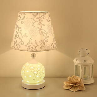 2I European Living Room Study Bedroom Bedside Lamp Nightlight Creative Fashion Fabric Dimmable Ceramic Table Lamp