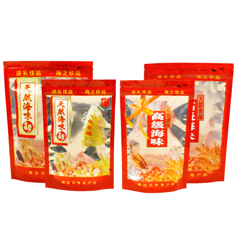 Bolsas de embalaje de marisco, productos secos de marisco, bolsas auto-selladas, pepino de mar, seda de calamar, bolsas de secado autoportantes al por mayor, 100