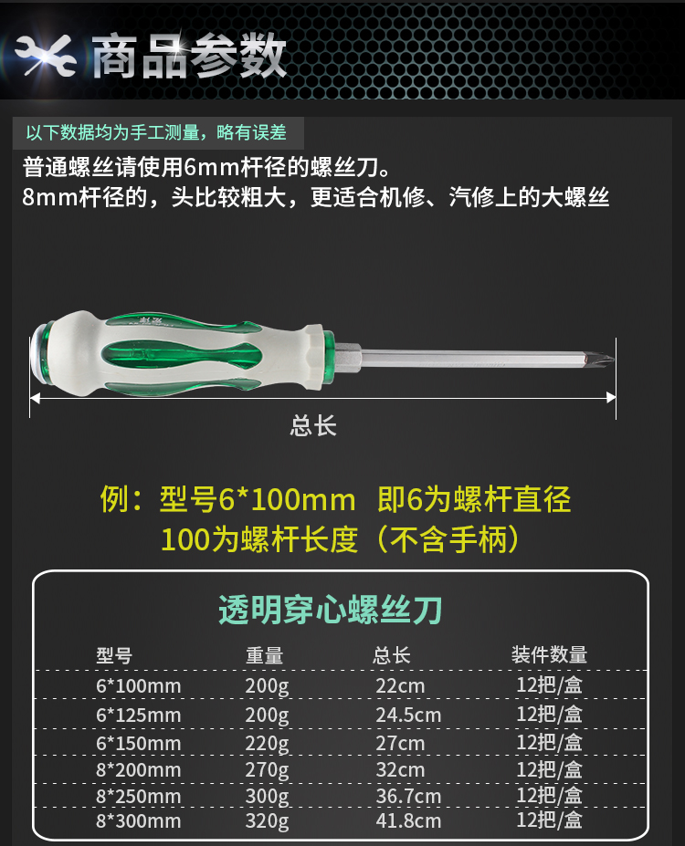 Un destornillador de perforación de núcleo con una longitud de cruz en forma de una barra de extensión de cabeza plana con un conjunto de abertura ancha