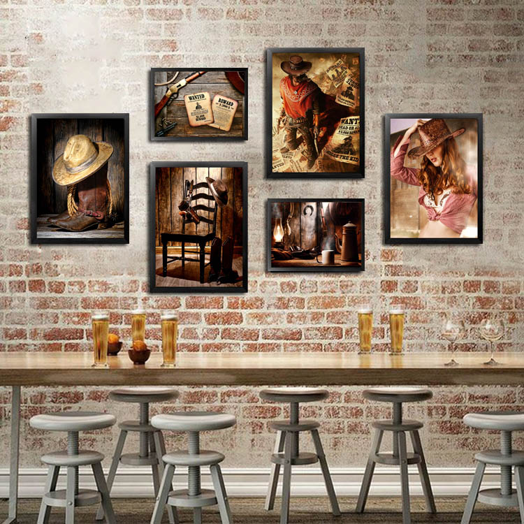 美式装饰画个性复古餐厅挂画西部牛仔海报壁画酒吧沙发背景墙南舟
