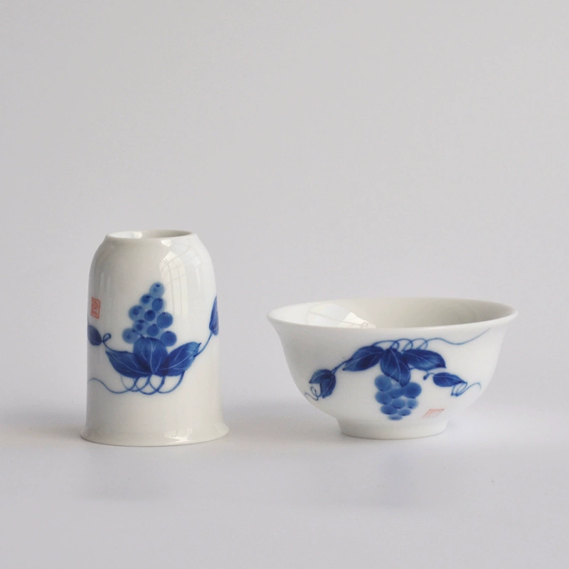 Blue and white tea cup handmade, ceramic set, hand painting