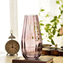 新中式 恐龙蛋-条纹玻璃花瓶 透明彩色插花花器 清新百合装饰花瓶