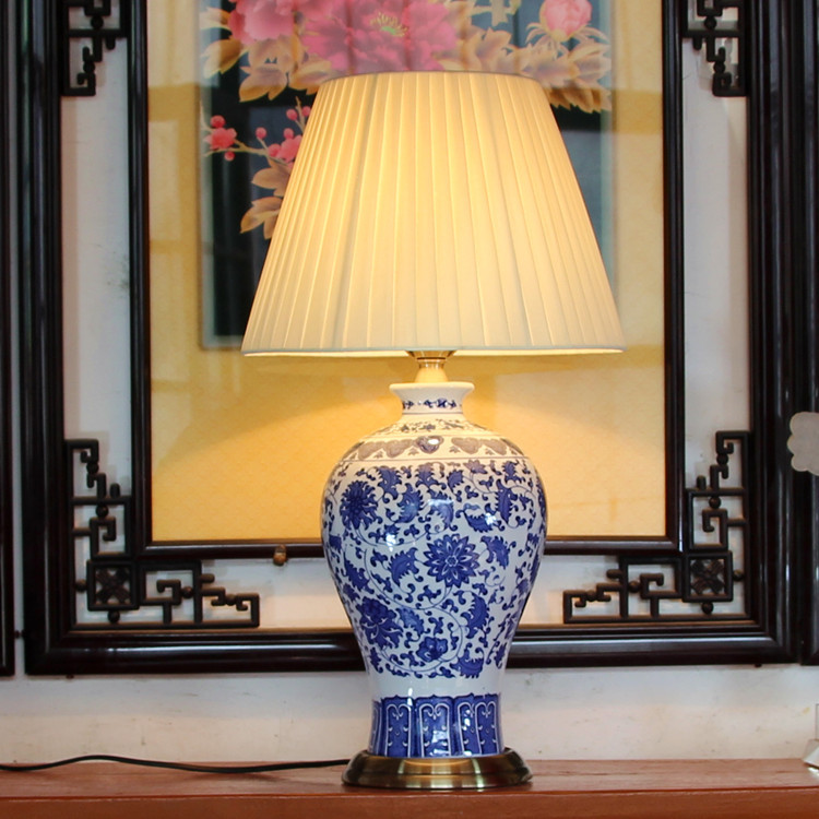 2I All-copper JIngdezhen Blue and WhIte PorcelaIn LIvIng Room Study Bedroom BedsIde Modern New ChInoIserIe Remote Control DImmIng CeramIc Table Lamp