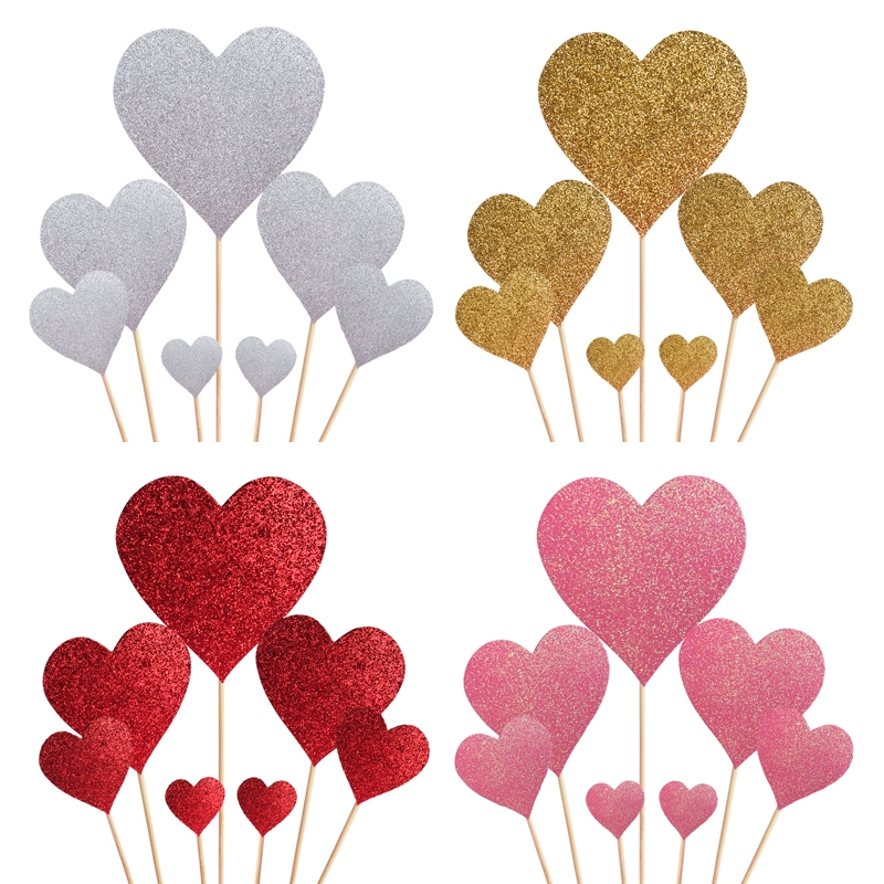 Cake topper heart picks, assorted red/rose and mixed sets, multiple pack sizes (70–100 pcs)