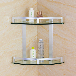 Space Aluminum Tripod Bathroom Two-Layer Glass Corner Rack Toilet Double-Layer Corner Basket Toilet Storage Rack Thick