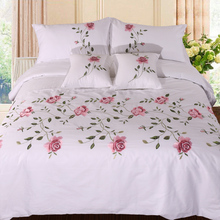外贸纯棉鲁绣刺绣100%全棉斜纹四件套床单被套枕套1.8米床上用艺