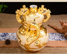 景德镇陶瓷1斤5斤10斤装酒瓶镀金双龙葫芦酒具密封白酒坛子空酒壶