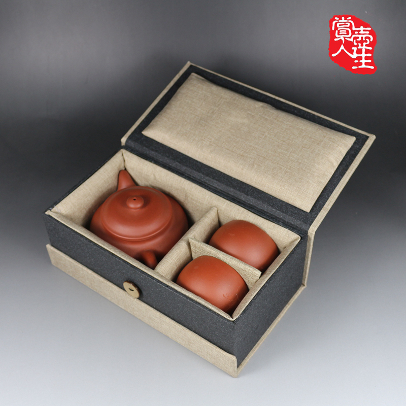 Caja de embalaje de arena púrpura, caja de regalo, caja de regalo, una olla de dos tazas, doble taza, caja de brocado de lino, caja vacía, fijación