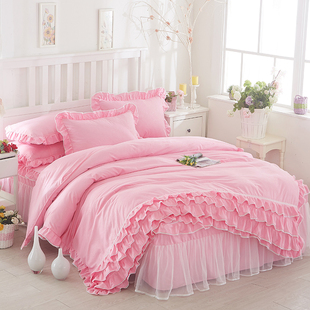 19EK lace princess quilt cover single sanding solid color single double adult 200X230 quilt cover rose red