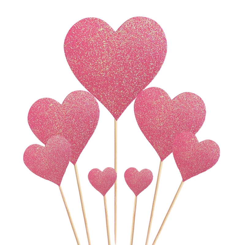 Cake topper heart picks, assorted red/rose and mixed sets, multiple pack sizes (70–100 pcs)
