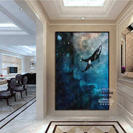 客厅油画抽象纯手绘竖版装饰画现代简约大幅壁画玄关挂画动物酒店