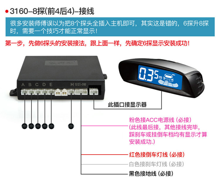 Iron General Reversing Radar 4 Explores 6 Explores 8 Probe Real Voice Buzzer Alarm Car Front and Rear Parking 3160