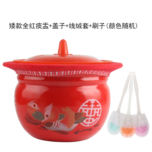 Wholesale antique-style thickened enameled sputum basin low sputum bucket children's enameled urinal elderly sit-to-pee device urine bucket with lid pad brush
