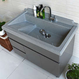G3YN太空铝石英石深盆不锈钢洗衣柜阳台洗衣池洗衣盆一体带搓板浴
