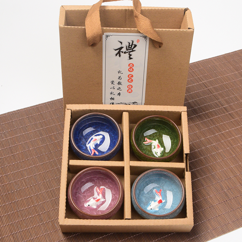 회사 개업, 결혼식, 생일 답례품, 기념품, 세라믹 멀티 컬러 아이스 크랙 티컵, 티볼 선물 상자 세트