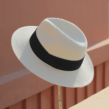 夏季可折叠黑白平宽檐男女亲子草帽巴拿马礼帽遮阳帽子情侣沙滩帽