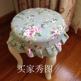 ✅帆布田园风格圆形凳子套 吧台椅子套座板套 长方皮墩保护套罩定