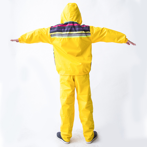 Children's unisex raincoat and rain pants set, double-layer waterproof raincoat set, suitable for primary and secondary school students cycling and hiking, ginger tea