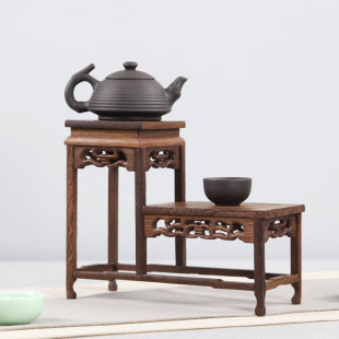 Purple Clay Teapot Rack Tea Set Rack Small Antique Rack Storage Rack Chicken Wing Wood Solid Wood High and Low Small Display Cabinet Base
