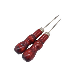 Wooden Handle Awl, Double Gourd Crochet Hook, Shoe Thread DIY Tool, Multi-Purpose Pointed Awl with Hook