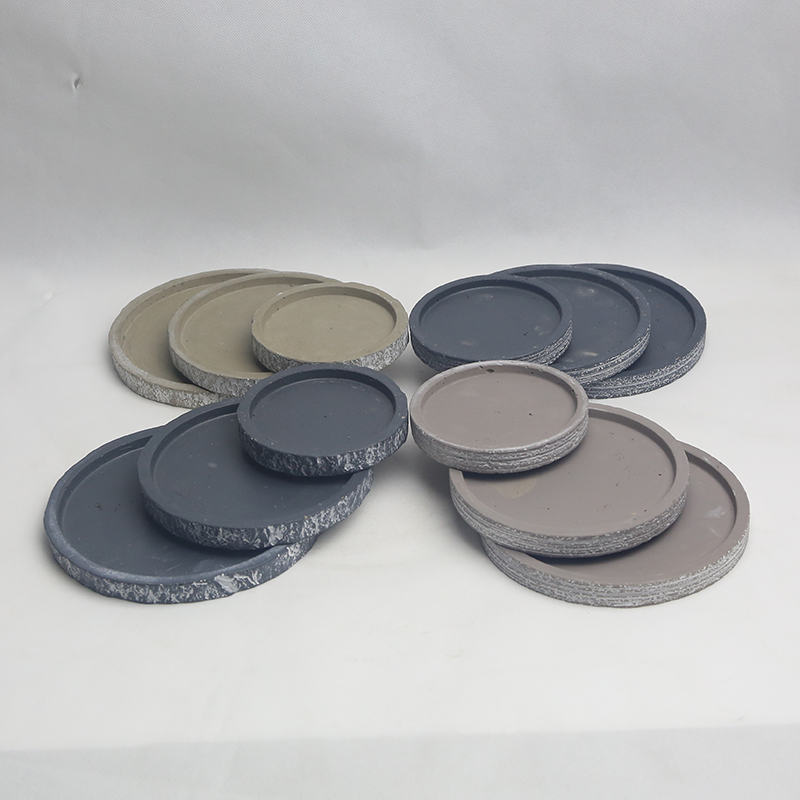 创意水泥圆形花盘底盘杯垫底座 艺术简约北欧花器花托花盆托盘