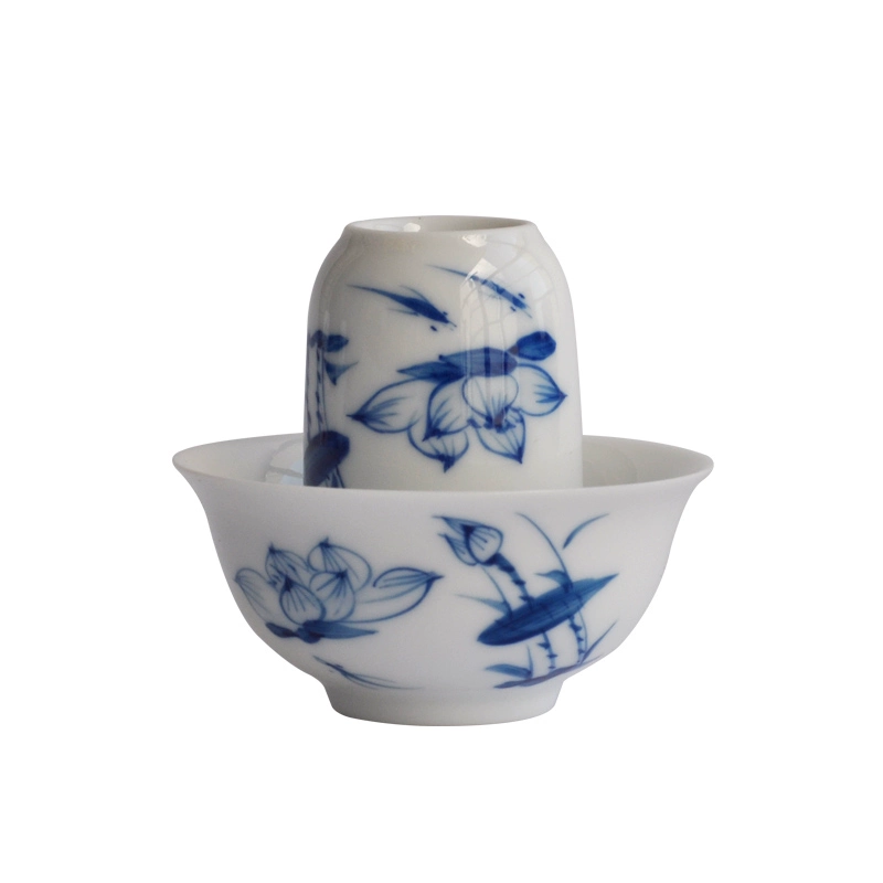 Blue and white tea cup handmade, ceramic set, hand painting