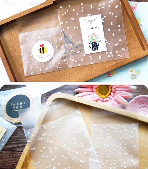 100个/份磨砂白点点自粘袋加厚食品级清爽简约小礼品包装袋子