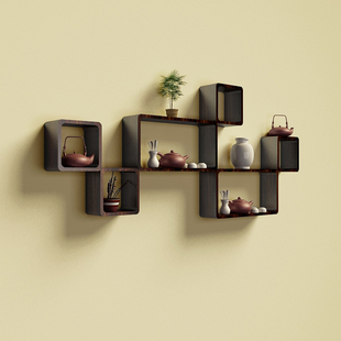 Wall Storage Rack Living Room TV Background Wall Decorative Rack Wall Hanging Antique Tea Set Rack Solid Wood Small Bo Shuangshen