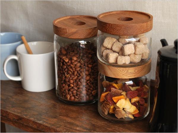Acacia Wood Glass Storage Jar Kitchen Food Cereals Coffee Be..