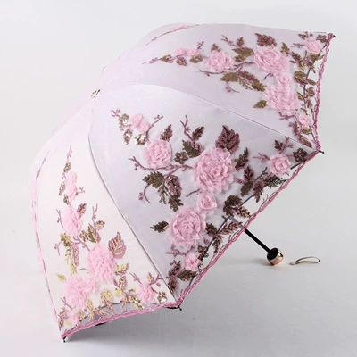 Double-layer umbrella solar-powered for princess, sun protection, UV protection, with embroidery