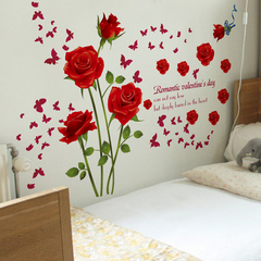 58C1牆貼畫牆頂裝飾自粘貼紙主臥室玫瑰花紙3d立體床頭遮醜壁紙貼
