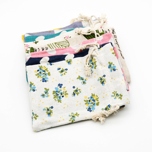 10 Pieces of 10*14cm Handmade Cotton and Linen Drawstring Jewelry Pouches, Small Cartoon Storage Bags for Coins