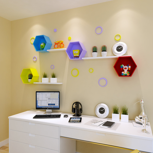 Wholesale hexagonal storage rack wall decoration creative grid wall cabinet shelf wall hanging rack background wall diamond honeycomb