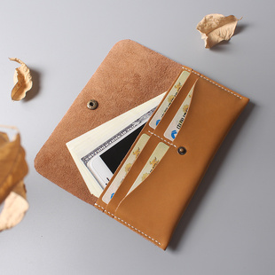 Creative Handmade Men's and Women's Long Cowhide Mobile Phone Wallet Wallet Retro Crazy Horse Simple Wallet Free Engraving
