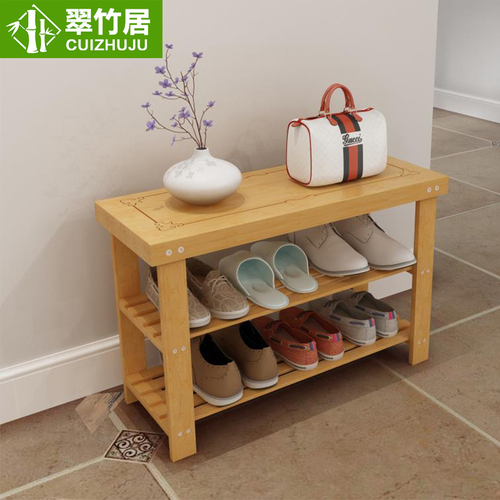 Wholesale Simple Home Entrance Mantel Multi-layer Shoe Rack Low Bench Space-saving Bamboo Shoe Stand Cabinet Wooden
