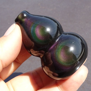 Obsidian Small Gourd Ornaments, Obsidian Gourd Toys, Hand-Held Pieces, Crystal Raw Stones