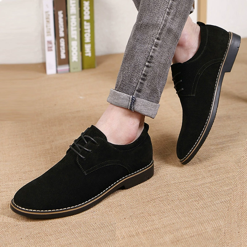Лето 2024, новые британские туфли из нубука, мужские повседневные замшевые кожаные мужские туфли, замшевые универсальные модные туфли на плоской подошве