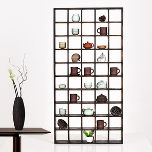 Solid Paulownia Wood Display Shelf, Paulownia Wood Wall Tea Set Rack, Partition Storage Rack, Living Room Multi-Treasure Cabinet, Wall-Mountable by He Zhizhang