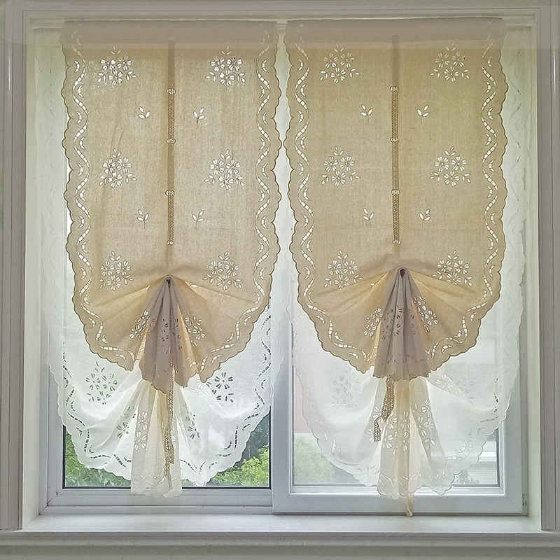 Готовая занавеска из воздушных шаров, прозрачная полая маленькая занавеска для спальни из хлопка и льна в американском стиле с затемнением, сверление не требуется, можно прикрепить.