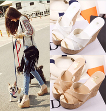 坡跟跟凉鞋防水台松糕厚底鱼嘴拖鞋春夏季呛口小辣椒女鞋